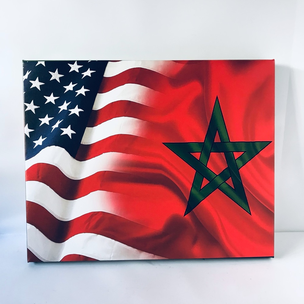 Moroccan American flags- Moorish Descendent Canvas Print wall art size 20 x 26